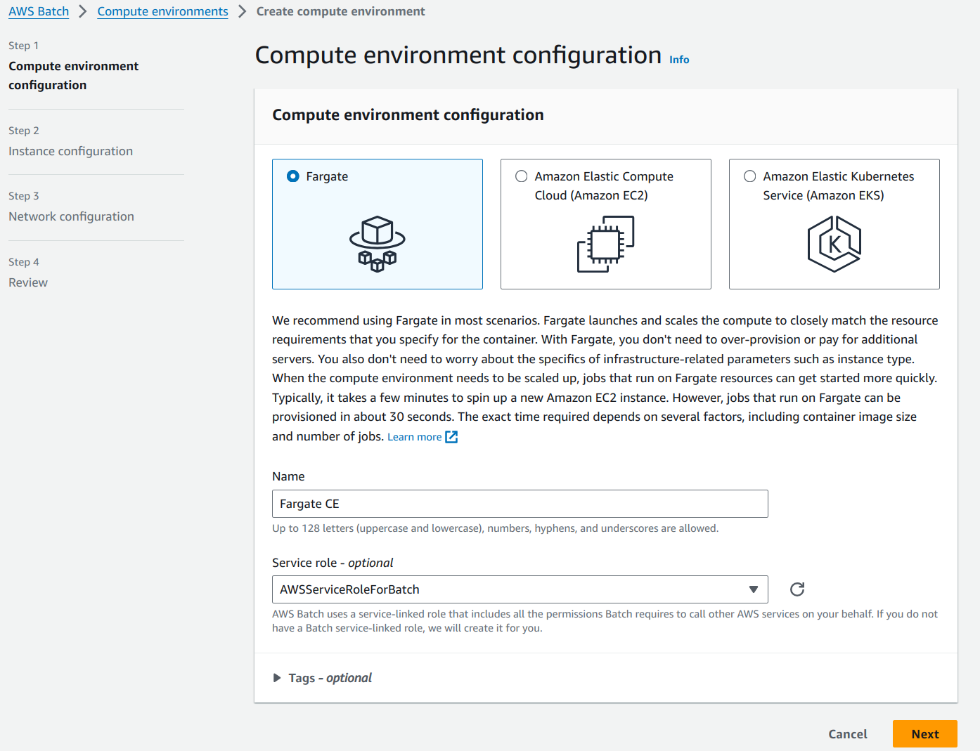 Compute environment configuration. 2