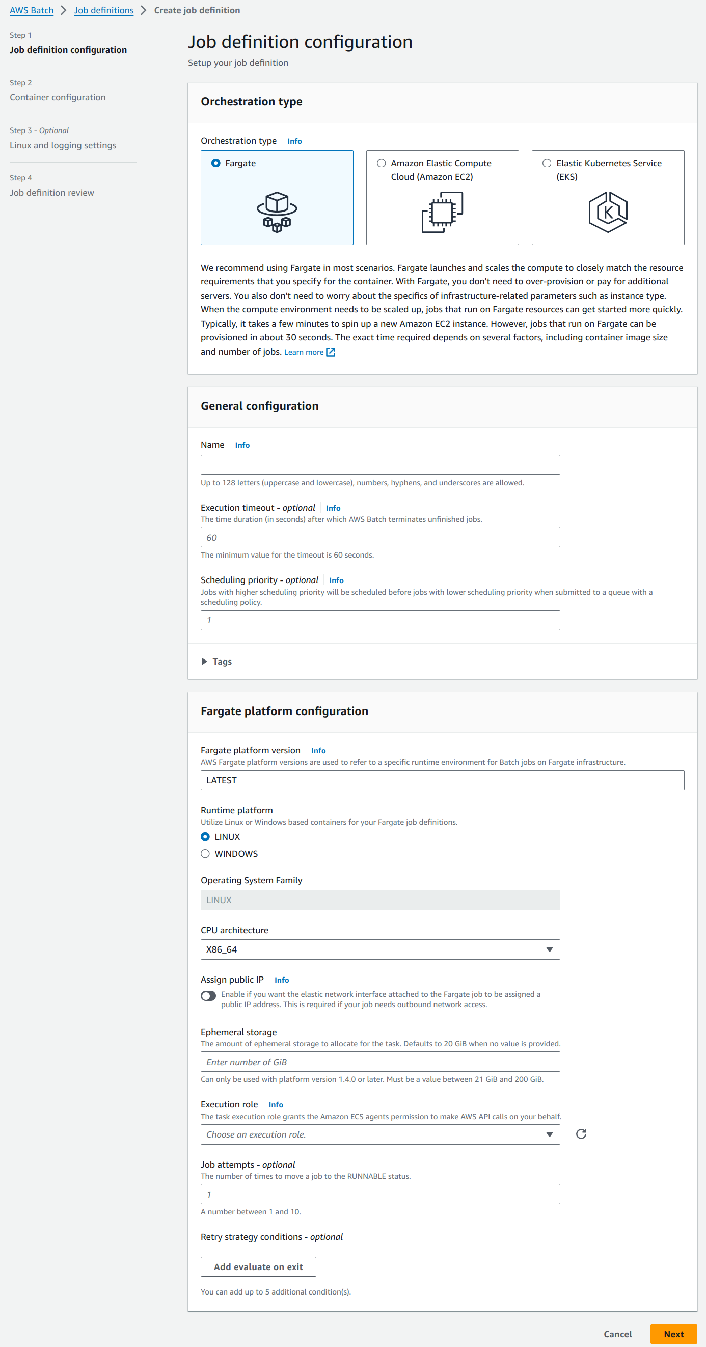 job definition configuration