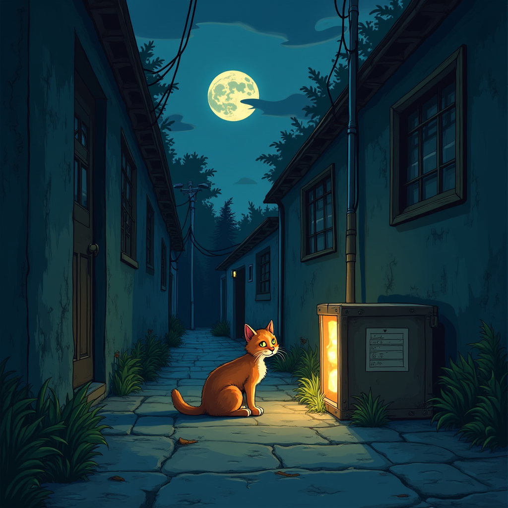 A curious cat exploring a deserted alley